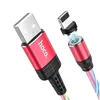 USB кабель HOCO U90 Ingenious Streamer Lightning 8-pin, магнитный, LED подстветка, 1м, TPE (красный)
