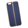 Силиконовая крышка "LP" для iPhone 6/6s (синяя кожа/золотая полоса и рамка/европакет)