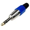Штекер 6.3мм стерео металл цанга "позолоченный" носик на кабель (синий), E28-21