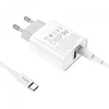 Сетевое зарядное устройство USB/Type-C Hoco C80A (3А, QC3.0, PD, кабель Type-C-Lightning) Белый