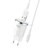 Сетевое зарядное устройство  для Hoco C37a+ кабель Apple iPhone (lightning) (2,4A, 1USB) (белое)