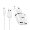 Сетевое зарядное устройство  для Hoco C12 + кабель Apple iPhone (lightning) (2.4A, 2USB) (белое)