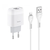 Сетевое зарядное устройство Hoco C73A (2USB, 5V, 2.4A + кабель lightning) (белое)