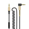 Аудиокабель Hoco UPA02 AUX 3.5 мм с пружиной и микрофоном (витой / L-коннектор) 2 м, черный