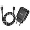 Сетевое зарядное устройство (СЗУ) Hoco N5 (USB/Type-C) + кабель Type-C-Lightning, 3 А, черный