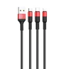 Дата-кабель Hoco X26 Xpress (3 в 1) USB-MicroUSB/Lightning/Type-C, 1 м, черный с красным
