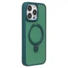 Чехол силиконовый MagSafe iPhone 15 Pro Max, с кольцом подставкой, темно-зеленый