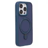 Чехол силиконовый MagSafe iPhone 15 Pro, с кольцом подставкой, темно-синий