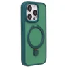 Чехол силиконовый MagSafe iPhone 15 Pro, с кольцом подставкой, темно-зеленый