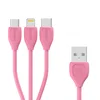 USB кабель Remax LESU 3 в 1 Micro/ Lightning/ Type-C (RC-050th), розовый -15%