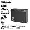 Универсальный внешний аккумулятор HOCO J94 Overlord 75000mAh 3xUSB 1xUSB-C 225W QC3.0 PD20W LED Li-Pol (черный)