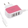 Блок питания (сетевой адаптер) для Apple 8 pin с 3 USB выходами 5V 2,1A розовое, белое, европакет