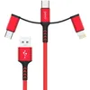 Кабель PERO DC-06, Lightning (m)/USB Type-C (m)/micro USB (m) - USB (m), 1м, в оплетке, красный [prdc-06u1mr]