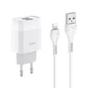 Сетевое зарядное устройство (СЗУ) Hoco C73A (2 USB) + кабель Lightning, 2.4 А, белый