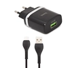 Блок питания (сетевой адаптер) HOCO C12Q Smart 1xUSB, 3А, 18W, QC3.0, LED + USB кабель MicroUSB, 1м черный