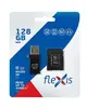 Карта памяти microSDXC 128GB Cl10 U1, c адаптером и USB картридером, Flexis