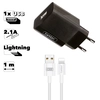 Блок питания (сетевой адаптер) Earldom ES-201I 1xUSB 2.1A с кабелем Lightning 8-pin 1м (черный)