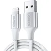 Кабель UGREEN US199, Lightning (m) - USB (m), 1.5м, MFI, в оплетке, серебристый [60162]