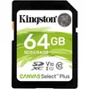 Карта памяти SDXC UHS-I Kingston Canvas Select Plus 64 ГБ, 100 МБ/с, Class 10, SDS2/64GB, 1 шт., без адаптера