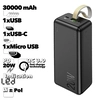 Универсальный внешний аккумулятор HOCO J87B Tacker 30000mAh 1xUSB 1xUSB-C 1xMicroUSB 3А PD20W QC3.0 LED Li-Pol (черный)