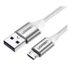 Кабель UGREEN US290, micro USB (m) - USB-A, 1м, в оплетке, 2A, серебристый [60151]