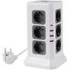 ROCKETSOCKET Удлинитель Tower Extended 12 Euro 16A, 4 USB 3A+C с блоком 5В/3.4А, кабель 2,0 м цвет белый GNS5004