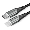 Кабель VENTION TACHF, Lightning (m) - USB Type-C (m), 1м, MFI, в оплетке, черный / серебристый