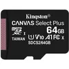 Карта памяти microSDXC UHS-I Kingston Canvas Select Plus 64 ГБ, 100X, Class 10, SDCS2/64GBSP, 1 шт., без адаптера