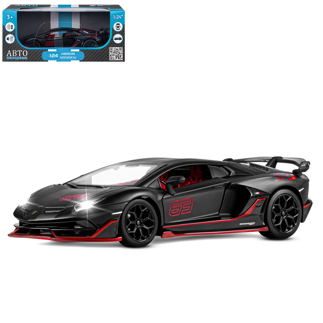 Машинка металлическая, 1:24,  Lamborghini SVJ, черный, открываются двери и багажни ТМ "Автопанорама"