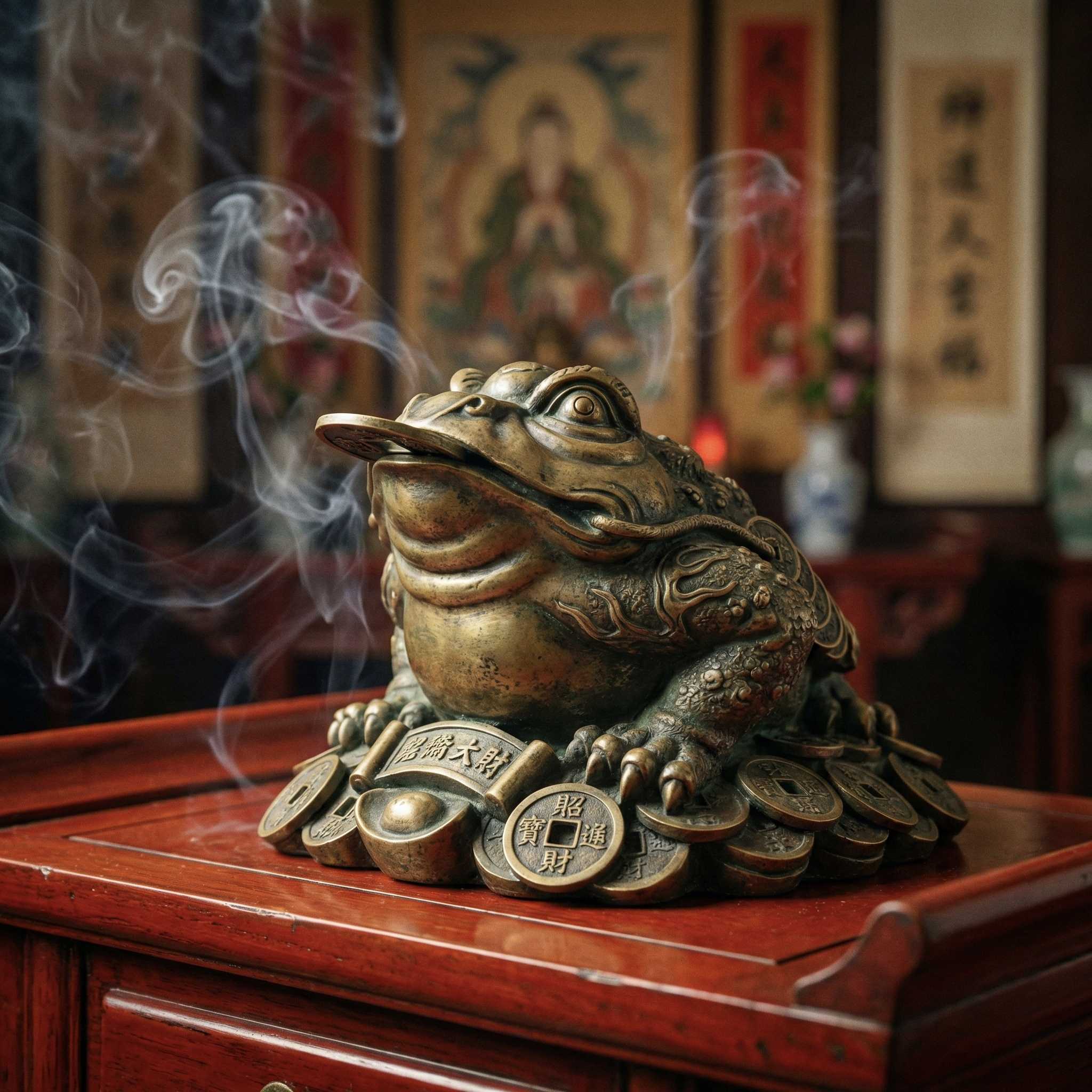 Денежная жаба китайская на чайном столике