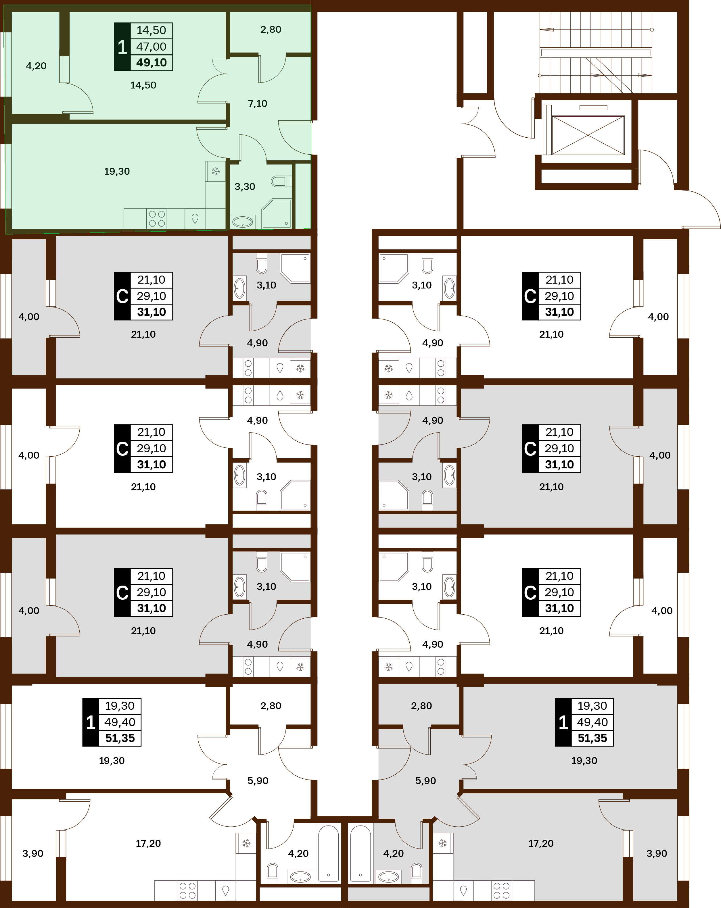 1-комнатная 49,1 м² в ЖК Аксис Патриот