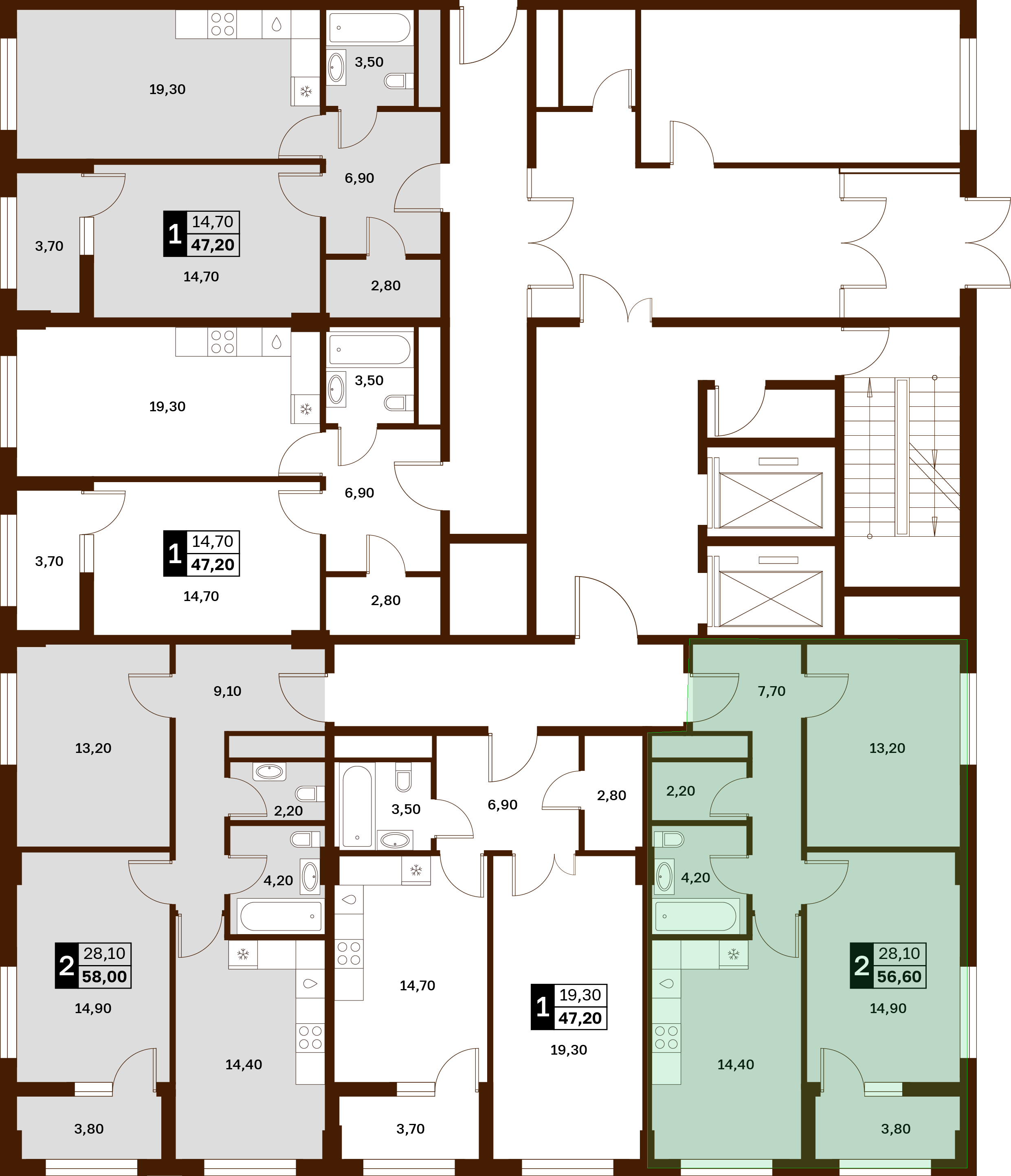 2-комнатная 58,5 м² в ЖК Аксис Патриот
