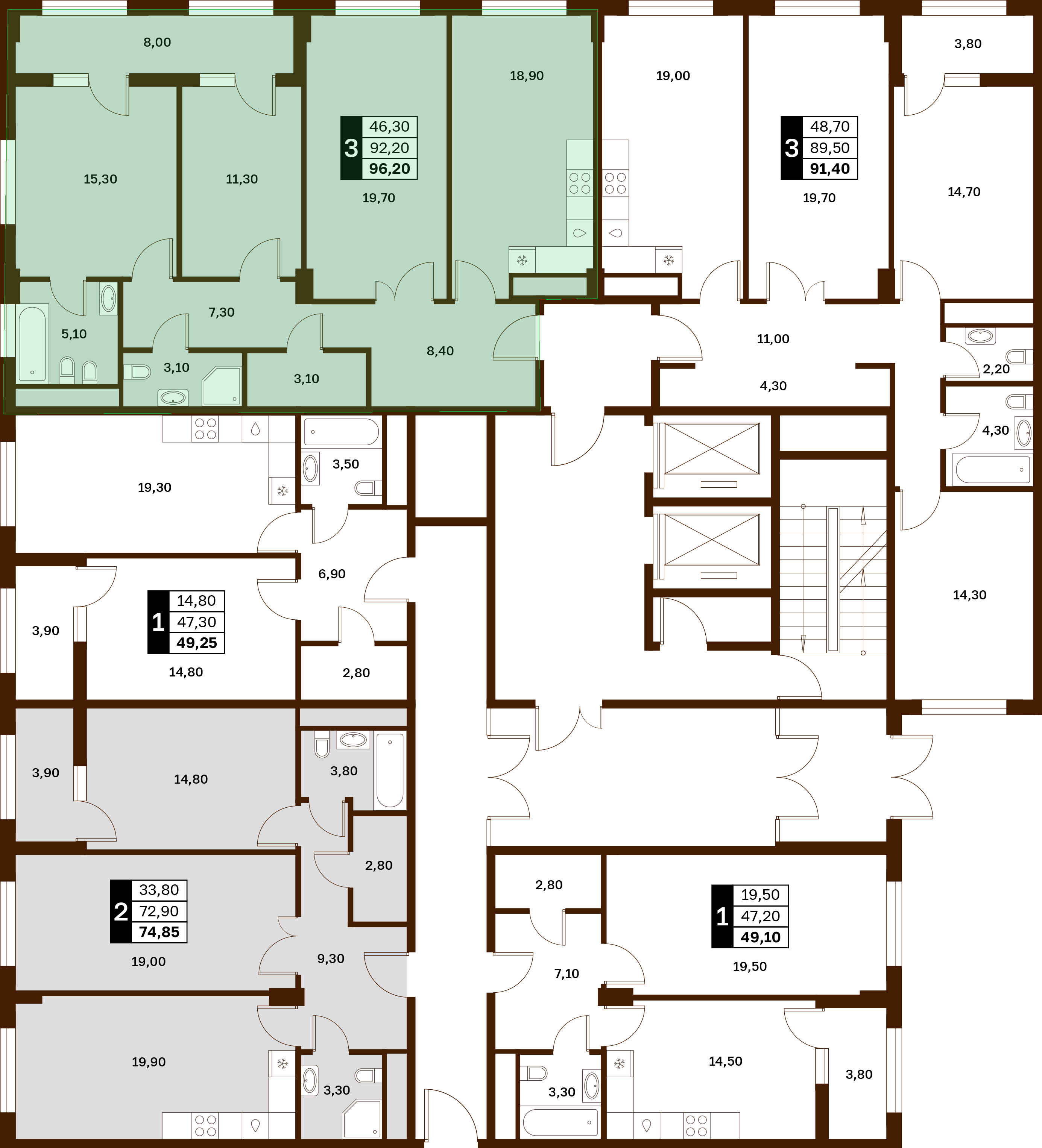 3-комнатная 96,2 м² в ЖК Аксис Патриот