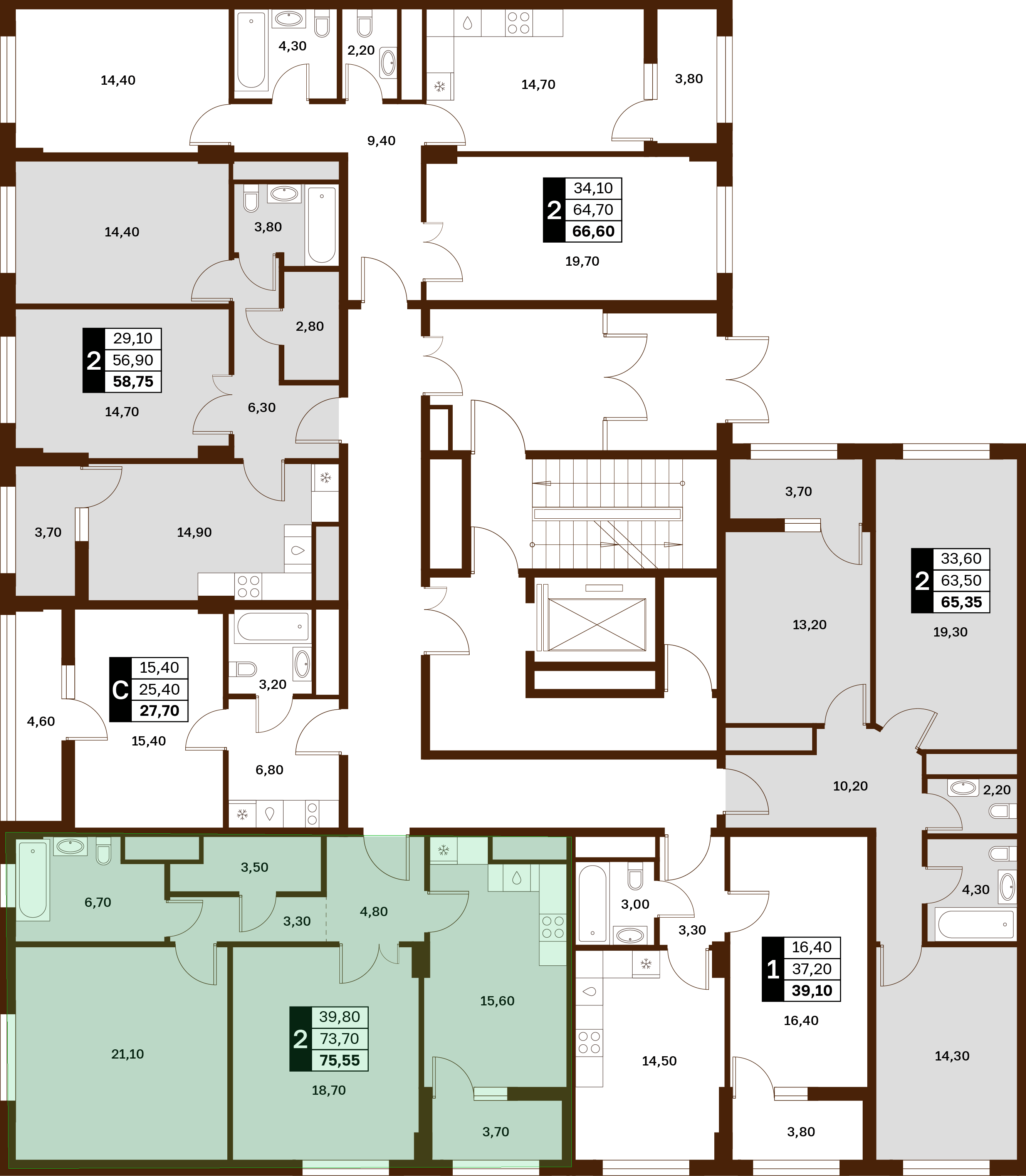 2-комнатная 75,55 м² в ЖК Аксис Патриот