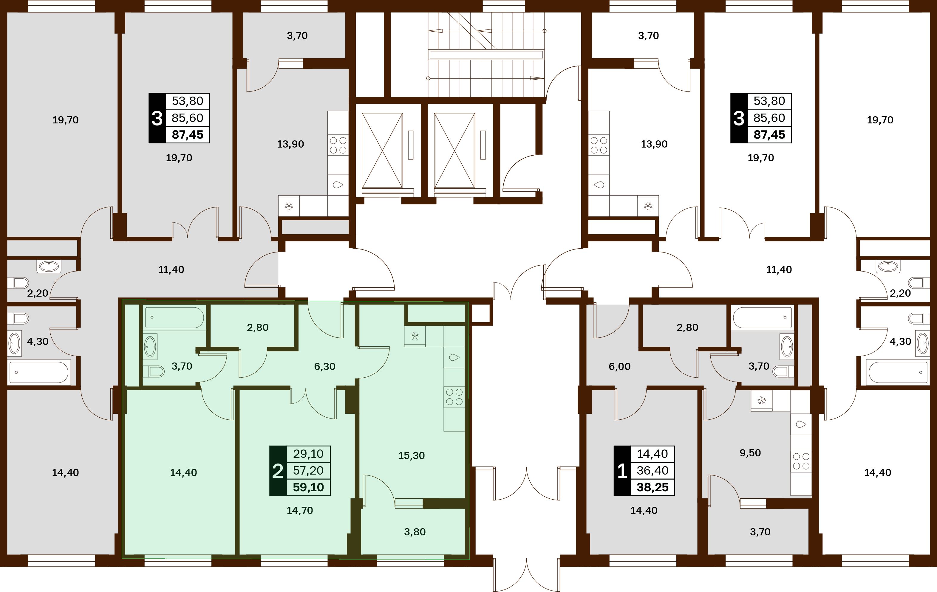 2-комнатная 59,1 м² в ЖК Аксис Патриот
