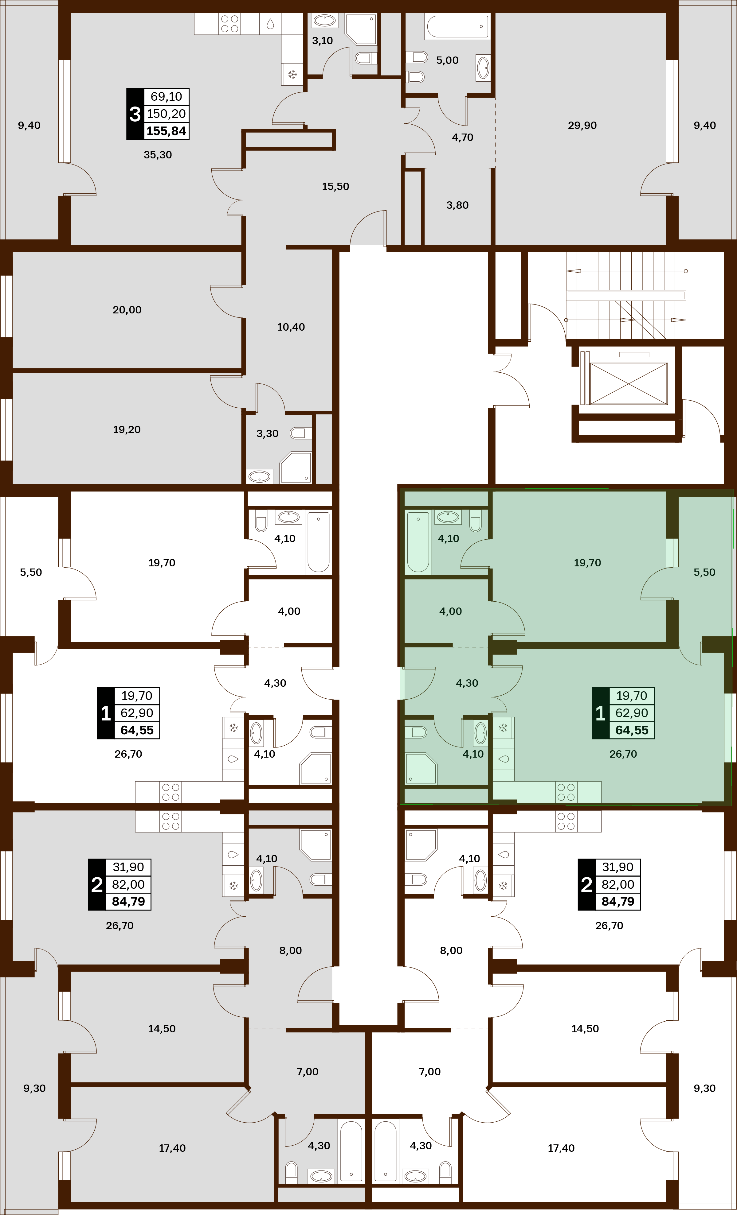 1-комнатная 64,55 м² в ЖК Аксис Патриот