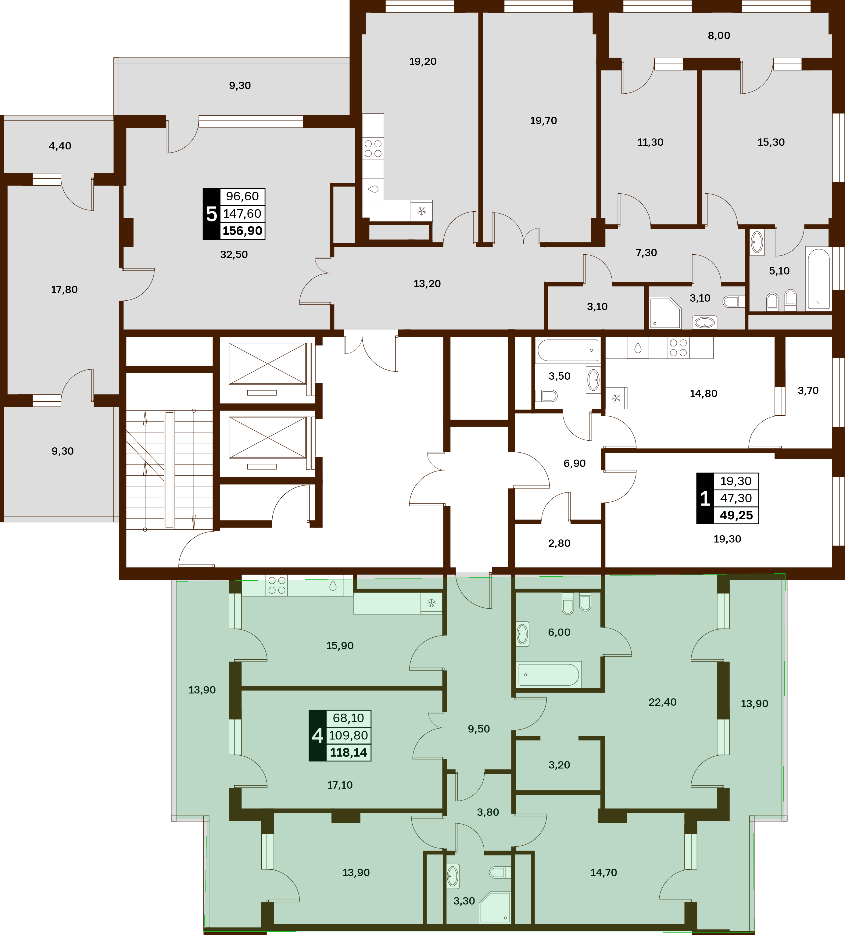 4-комнатная 118,14 м² в ЖК Аксис Патриот