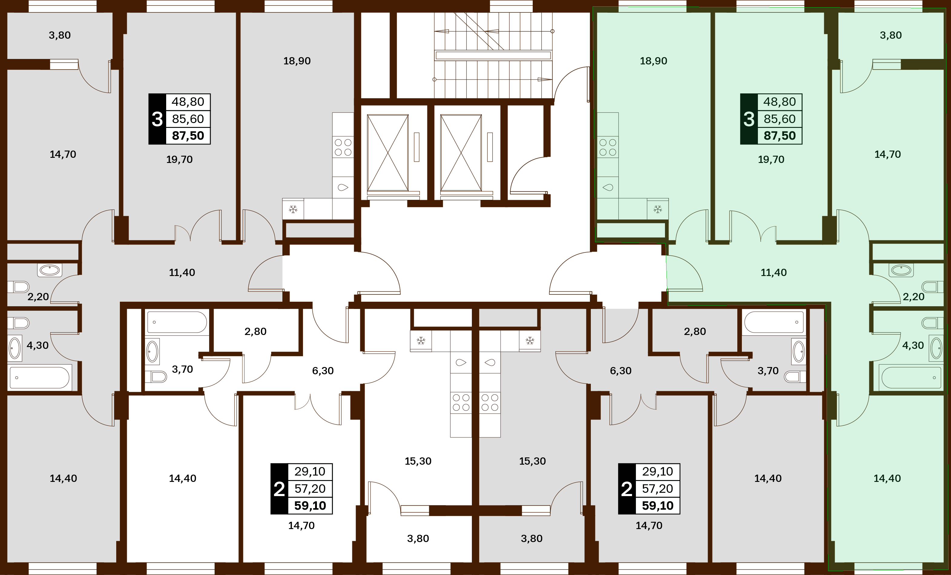 3-комнатная 87,5 м² в ЖК Аксис Патриот