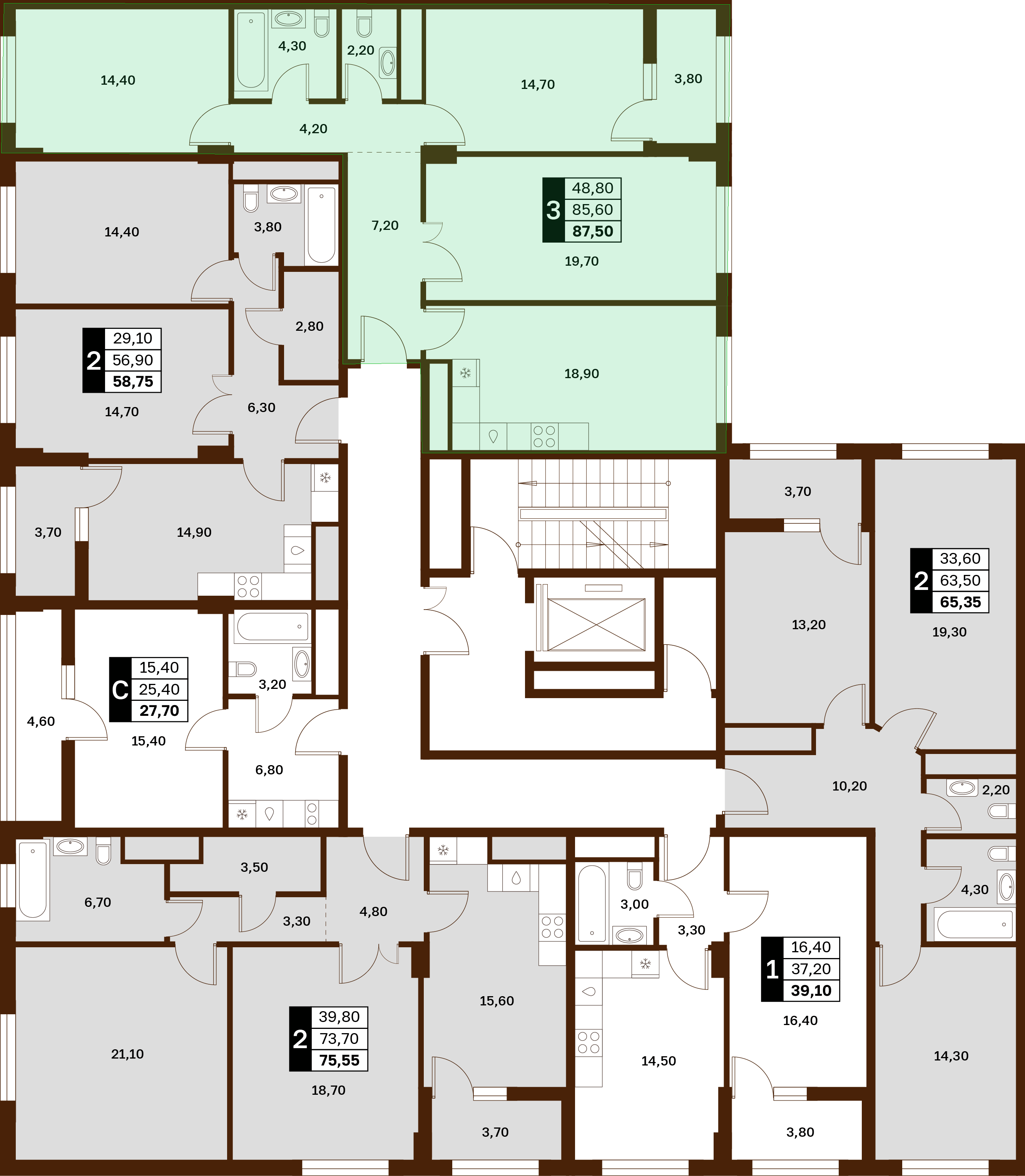 3-комнатная 87,5 м² в ЖК Аксис Патриот