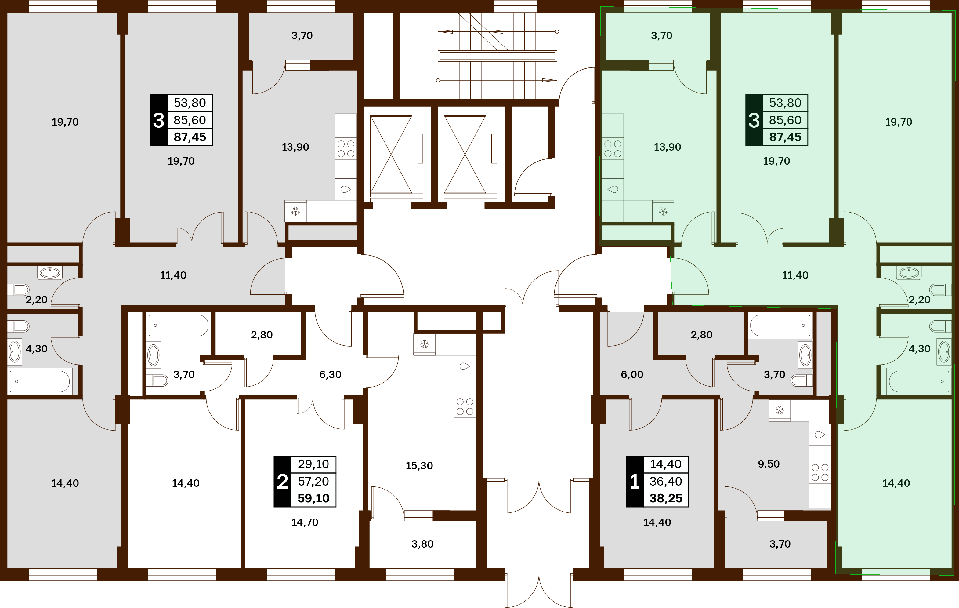 3-комнатная 87,45 м² в ЖК Аксис Патриот