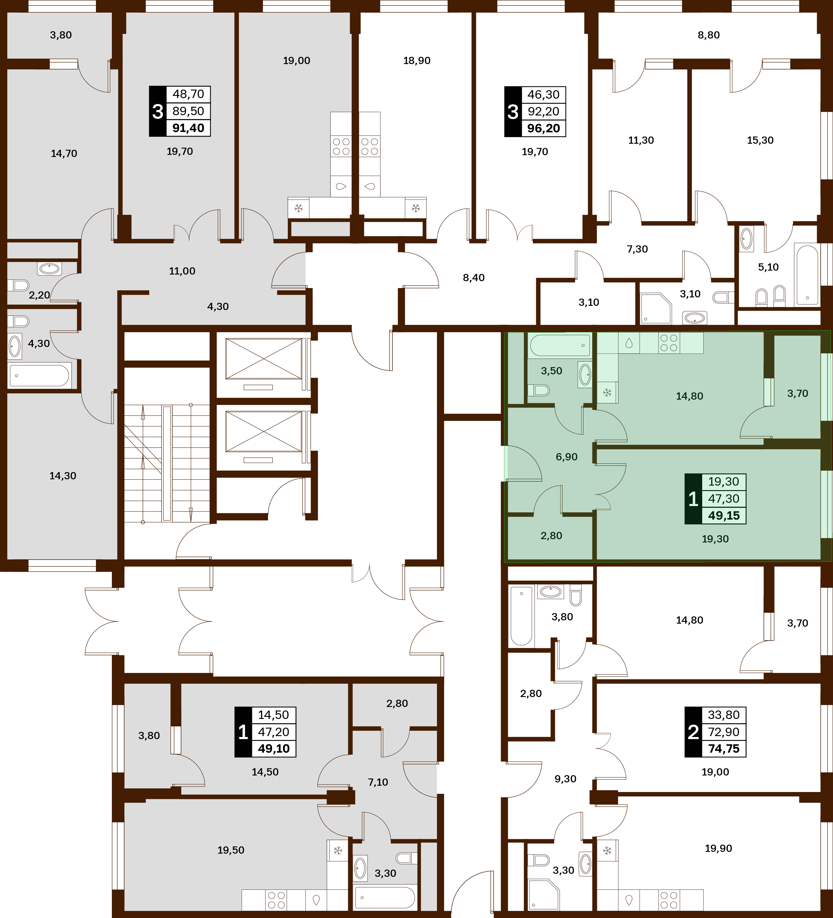 1-комнатная 49,15 м² в ЖК Аксис Патриот