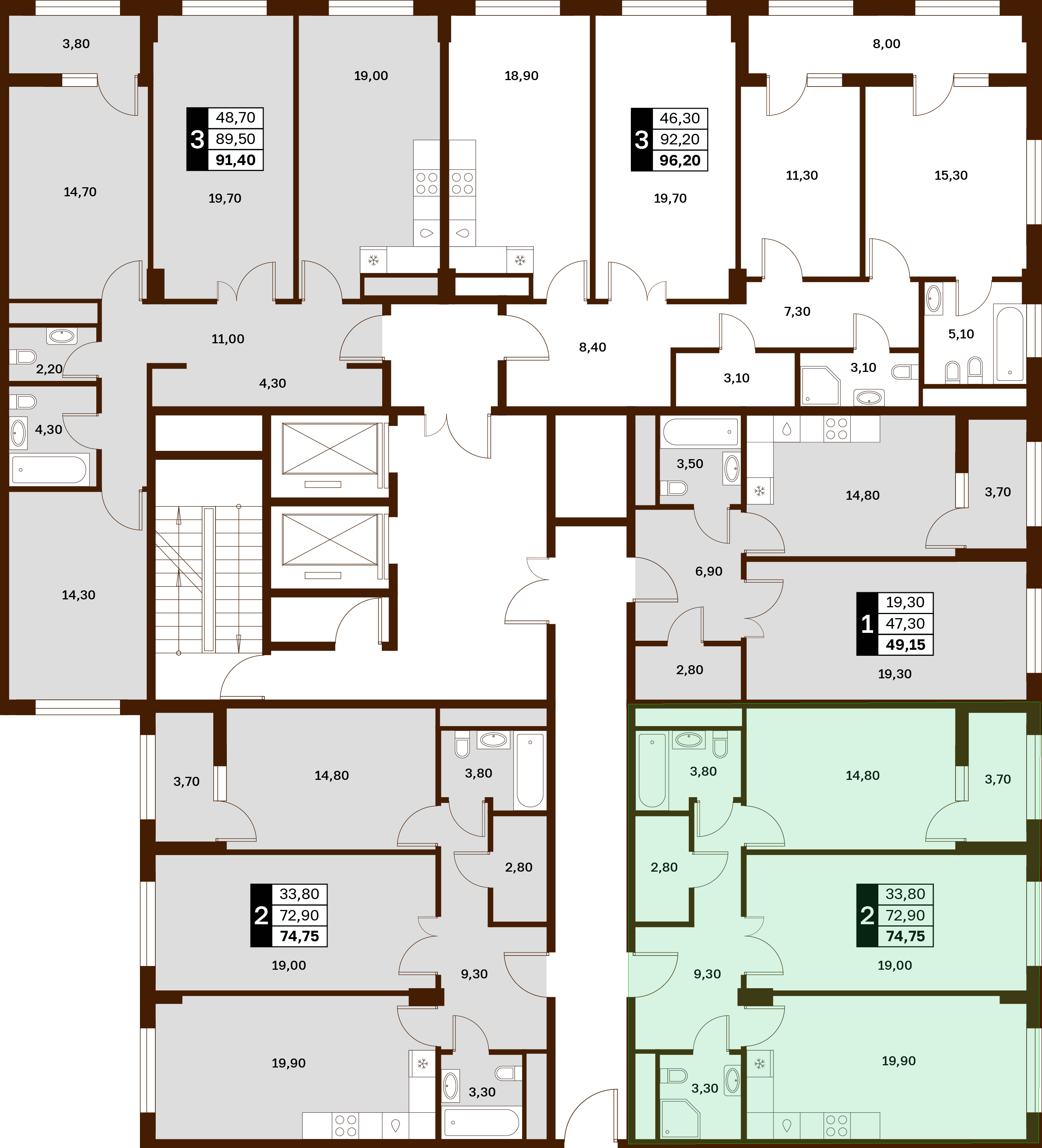 2-комнатная 74,75 м² в ЖК Аксис Патриот