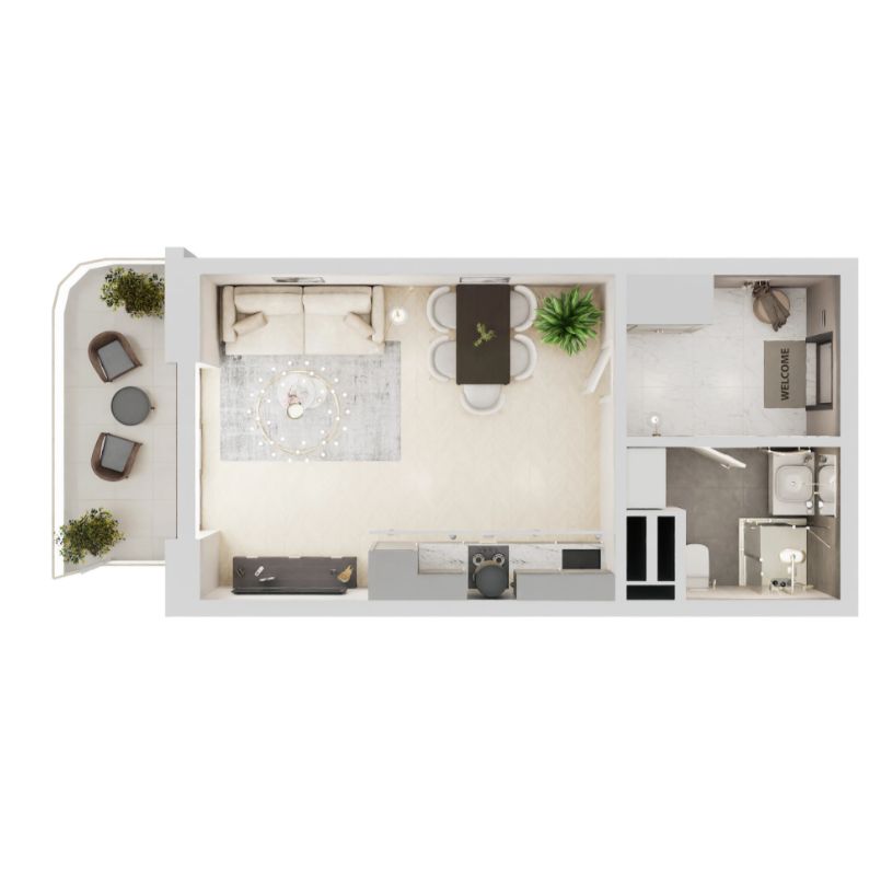 Студия, 42.3 м² · Юсуповский