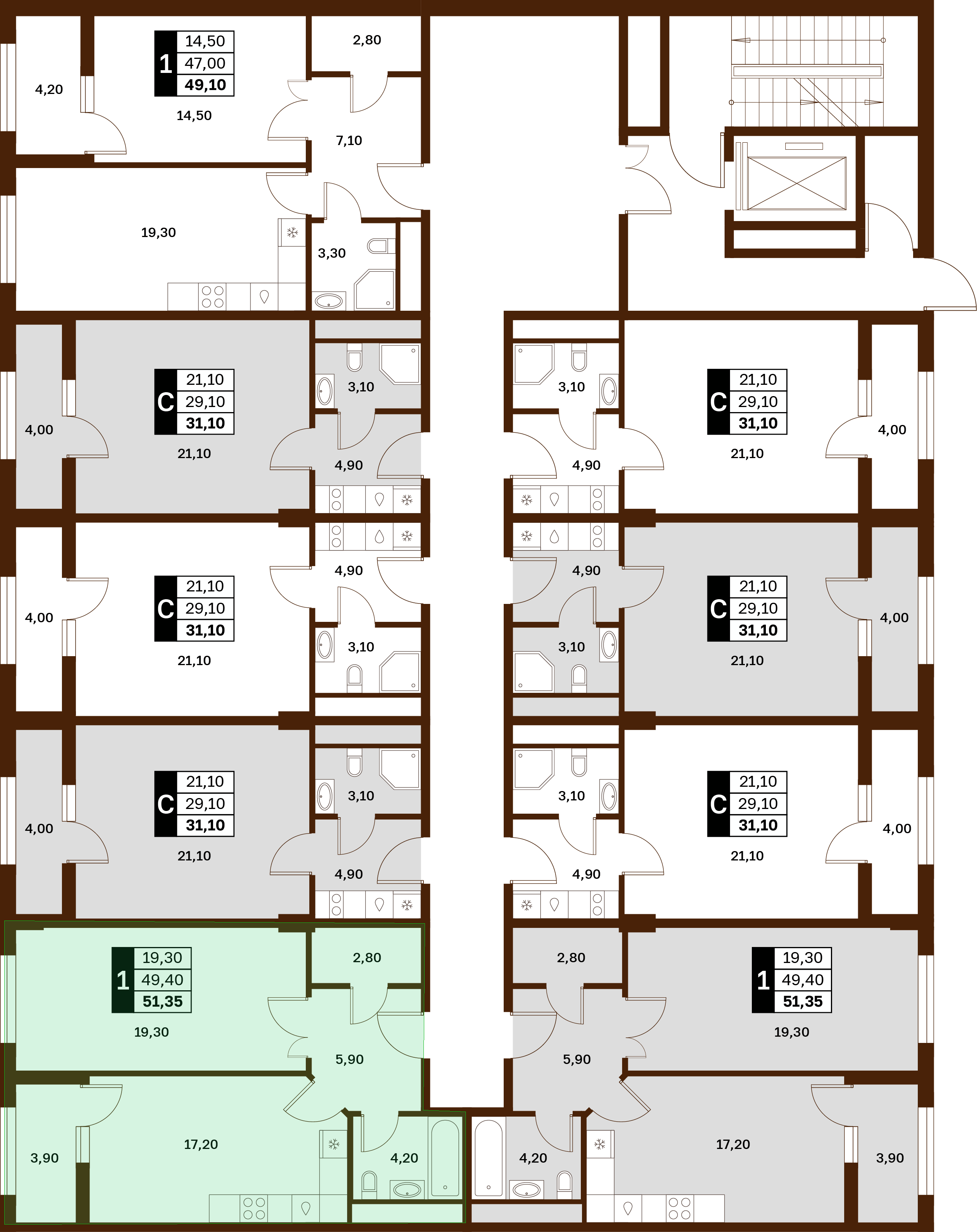 1-комнатная 51,35 м² в ЖК Аксис Патриот