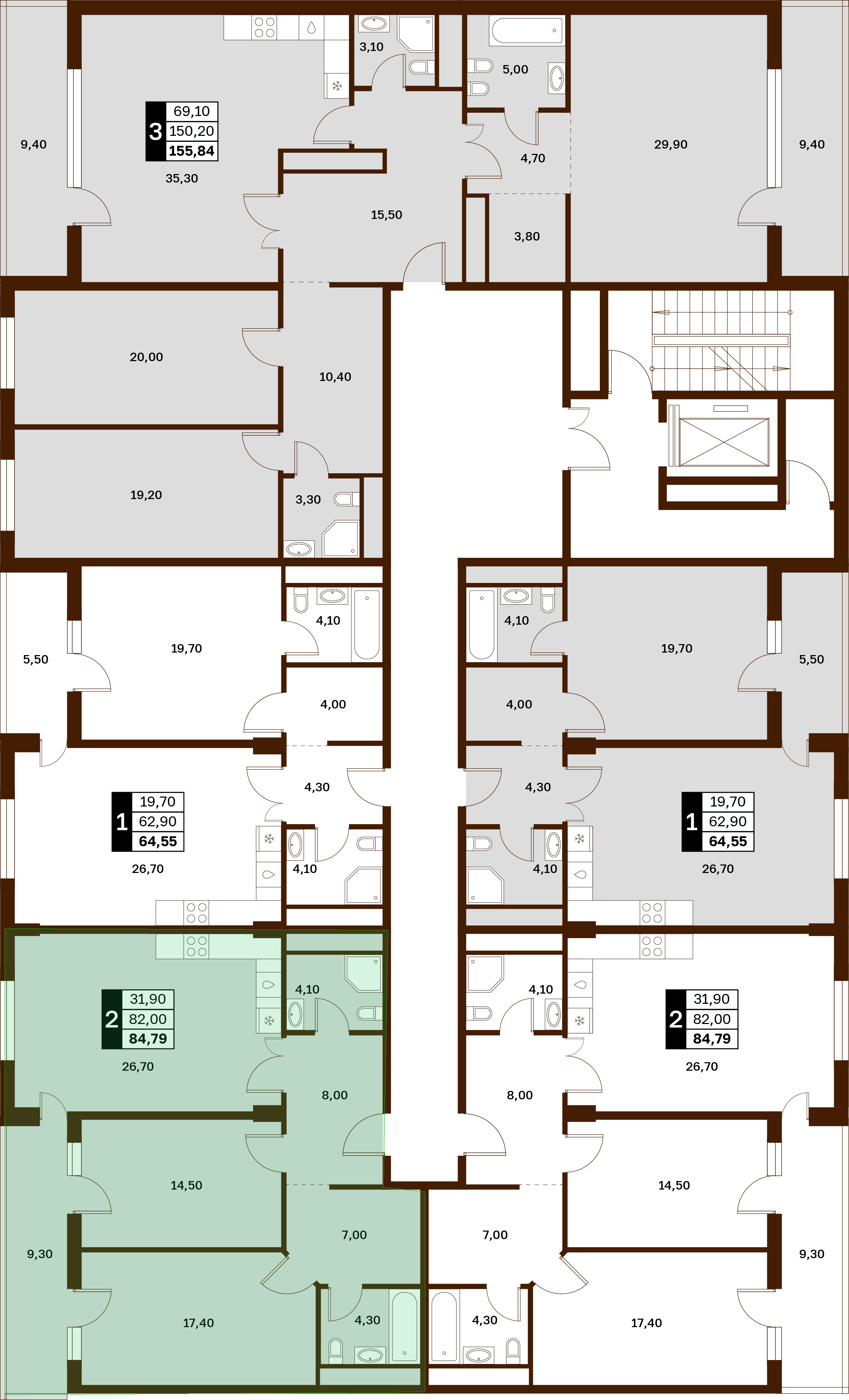 2-комнатная 84,79 м² в ЖК Аксис Патриот
