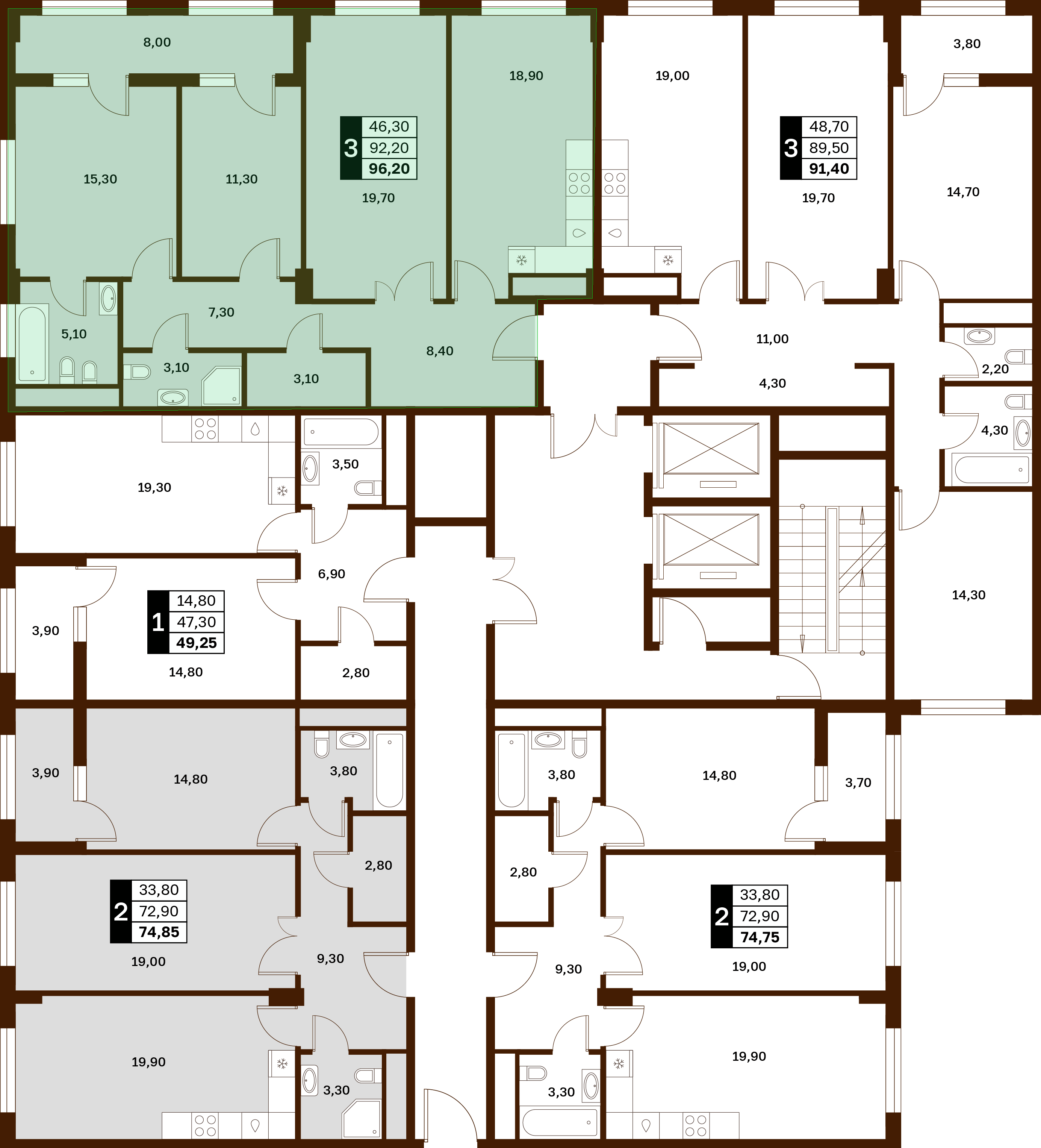 3-комнатная 96,2 м² в ЖК Аксис Патриот