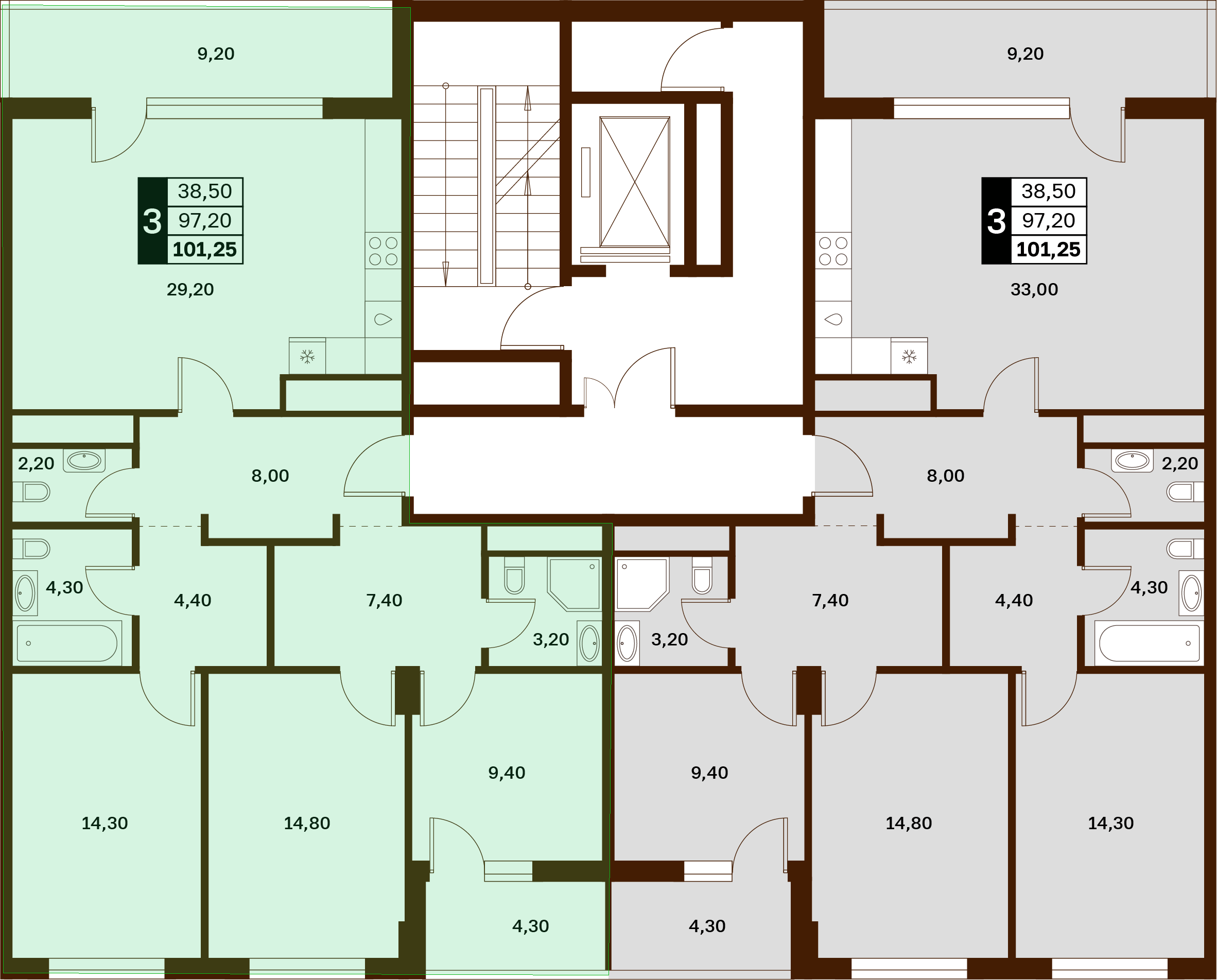 3-комнатная 101,25 м² в ЖК Аксис Патриот