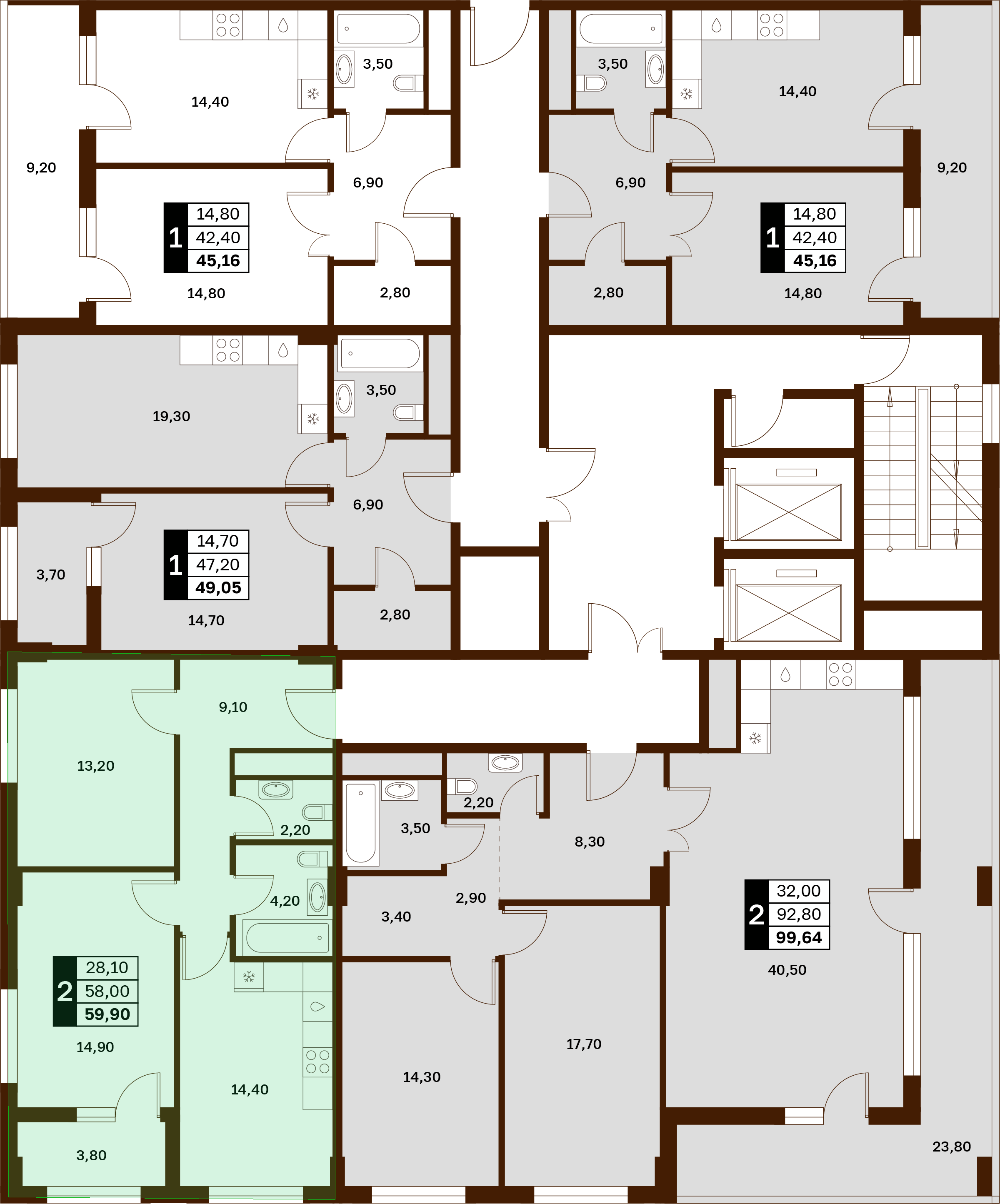 2-комнатная 59,9 м² в ЖК Аксис Патриот