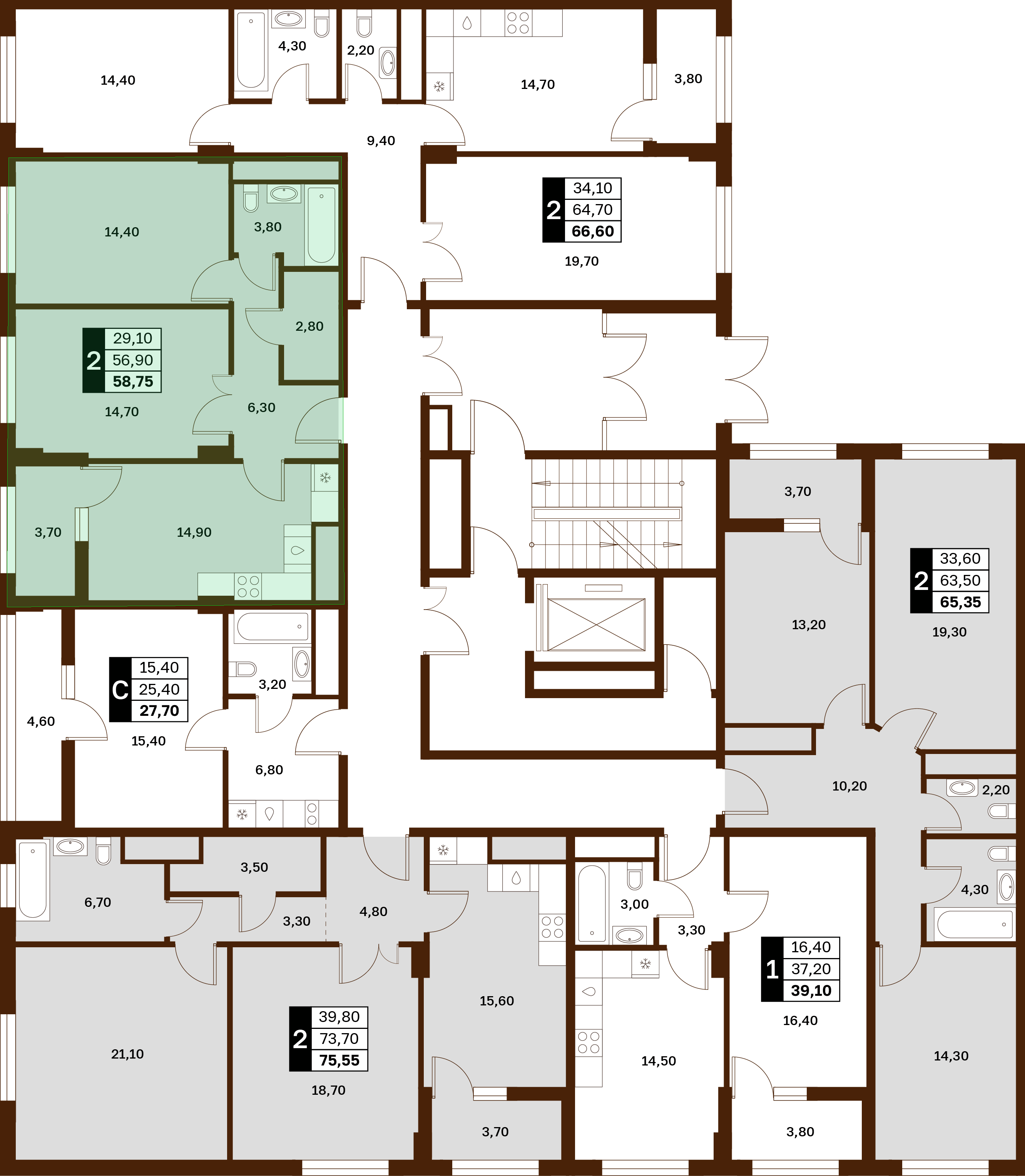 2-комнатная 58,75 м² в ЖК Аксис Патриот