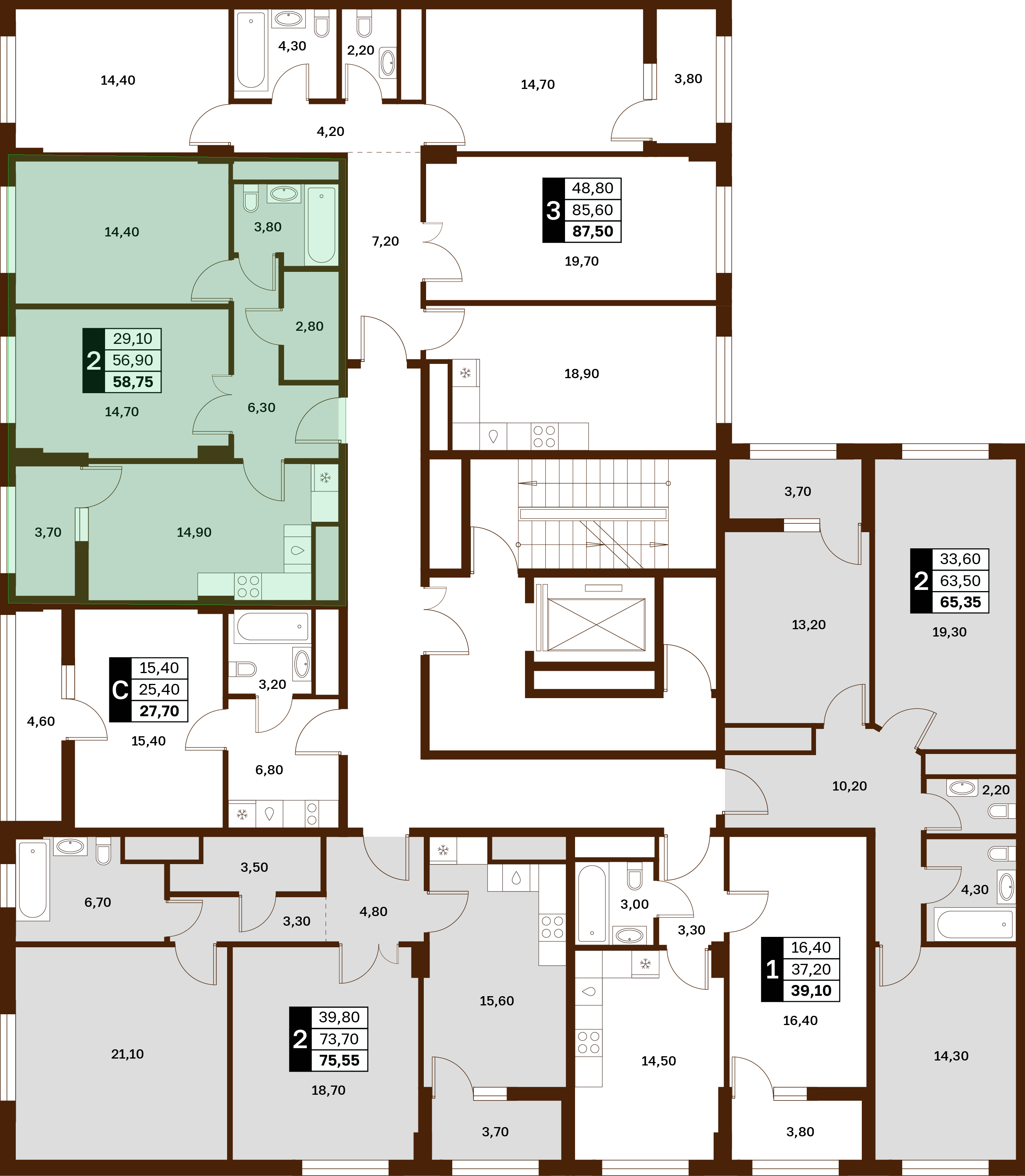 2-комнатная 58,75 м² в ЖК Аксис Патриот